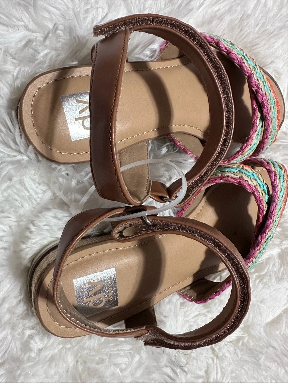 New Dolce Vita Brown Ankle Strap Sandals with Multicolor Braided Straps sz 4